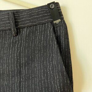 Fendi Black Dress Pants with Silver Vertical Detailing - Size 46